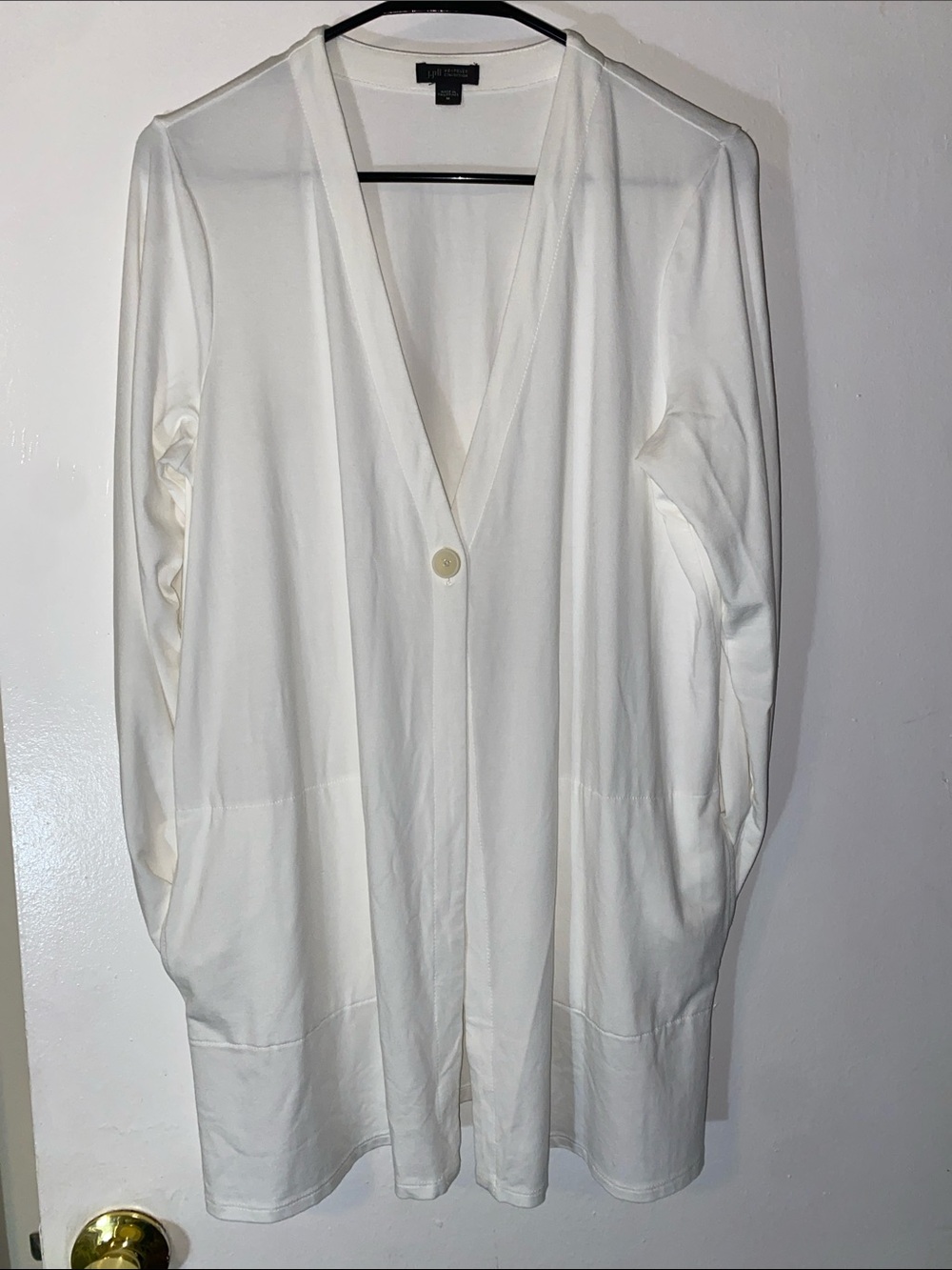 J JILL Worthington Off-White Longline Single-Button Cardigan SOFT-STRETCH Pocket